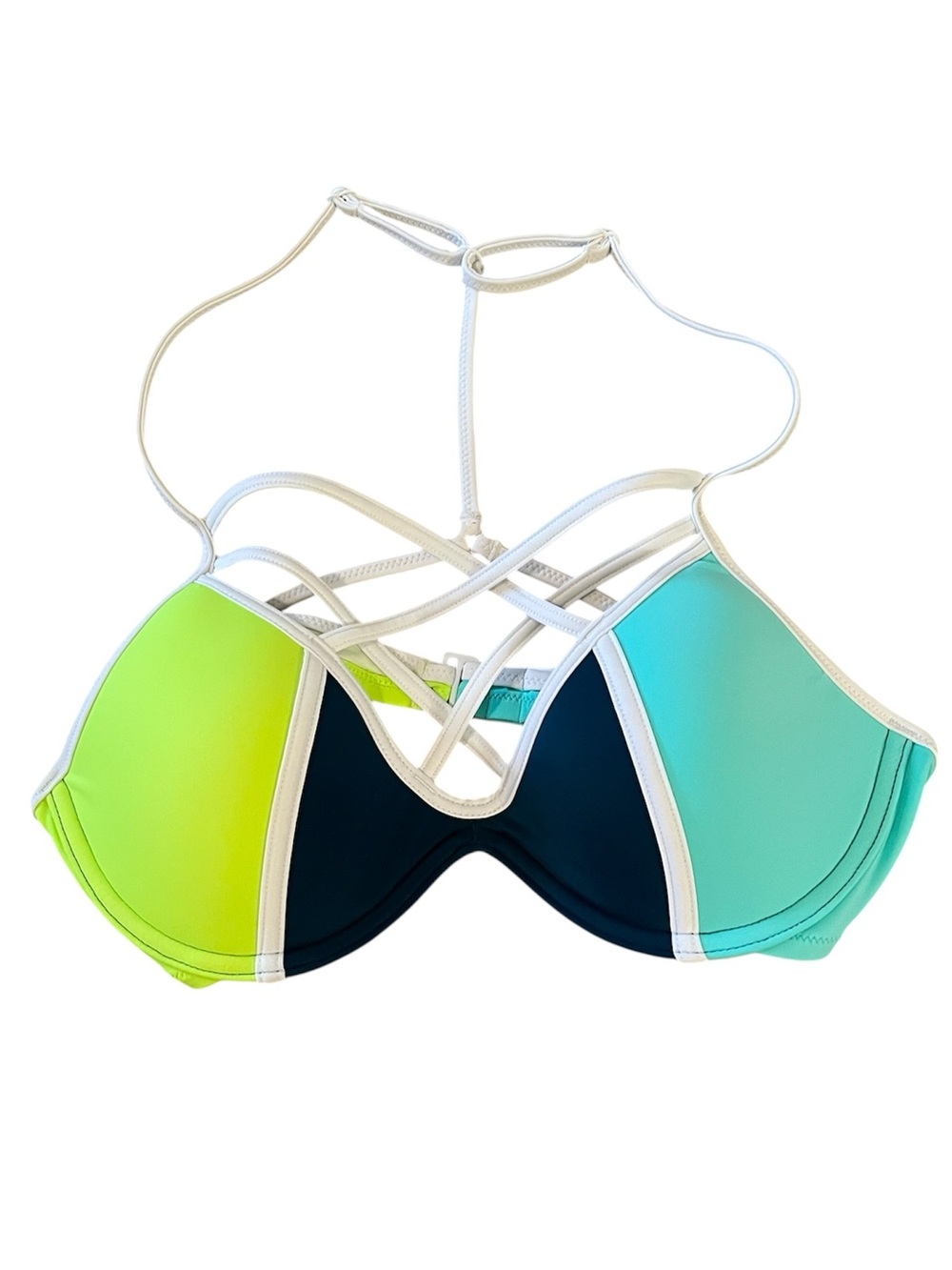 Victoria’s Secret Pink Strappy Colorblock Bikini Swim Top Size S NWOT